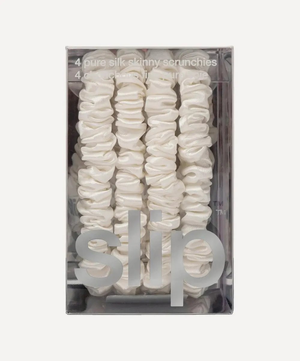 Slip Hair Styling|Wellness^White Skinny Silk Scrunchie Set of Four