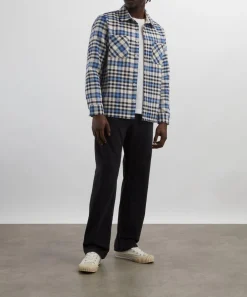 Wax London Coats & Jackets^Whiting Ecru-Blue Strand Check Overshirt