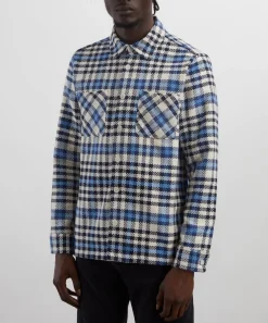 Wax London Coats & Jackets^Whiting Ecru-Blue Strand Check Overshirt
