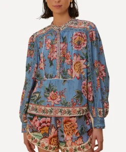 FARM Rio Tops^Wonderful Bouquet Blue Long–Sleeve Top