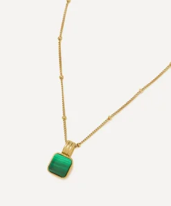 Missoma Necklaces^X Lucy Williams 18ct Gold-Plated Vermeil Silver Square Malachite Pendant Necklace