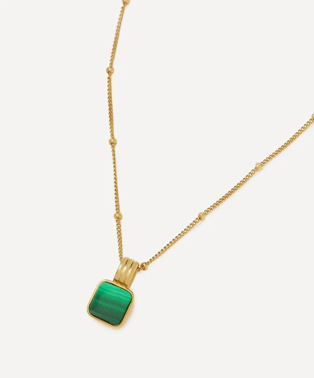 Missoma Necklaces^X Lucy Williams 18ct Gold-Plated Vermeil Silver Square Malachite Pendant Necklace