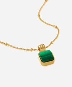 Missoma Necklaces^X Lucy Williams 18ct Gold-Plated Vermeil Silver Square Malachite Pendant Necklace