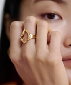 Monica Vinader Rings^X Mother of Pearl 18ct Gold Plated Vermeil Sterling Silver Lagoon Open Ring