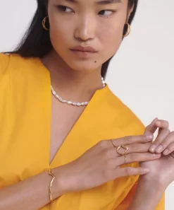 Monica Vinader Rings^X Mother of Pearl 18ct Gold Plated Vermeil Sterling Silver Lagoon Open Ring
