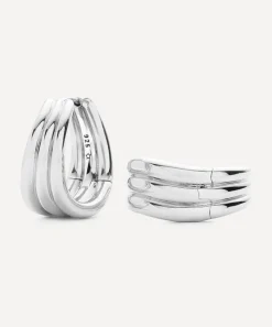 Missoma Earrings^X Savi Rhodium-Plated Triple Ridge Hoop Earrings