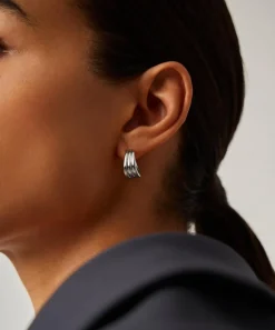 Missoma Earrings^X Savi Rhodium-Plated Triple Ridge Hoop Earrings