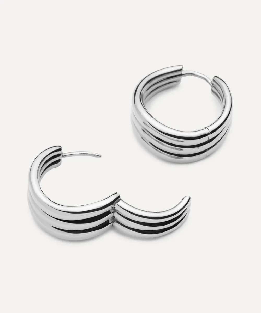 Missoma Earrings^X Savi Rhodium-Plated Triple Ridge Hoop Earrings