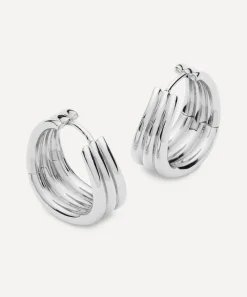 Missoma Earrings^X Savi Rhodium-Plated Triple Ridge Hoop Earrings