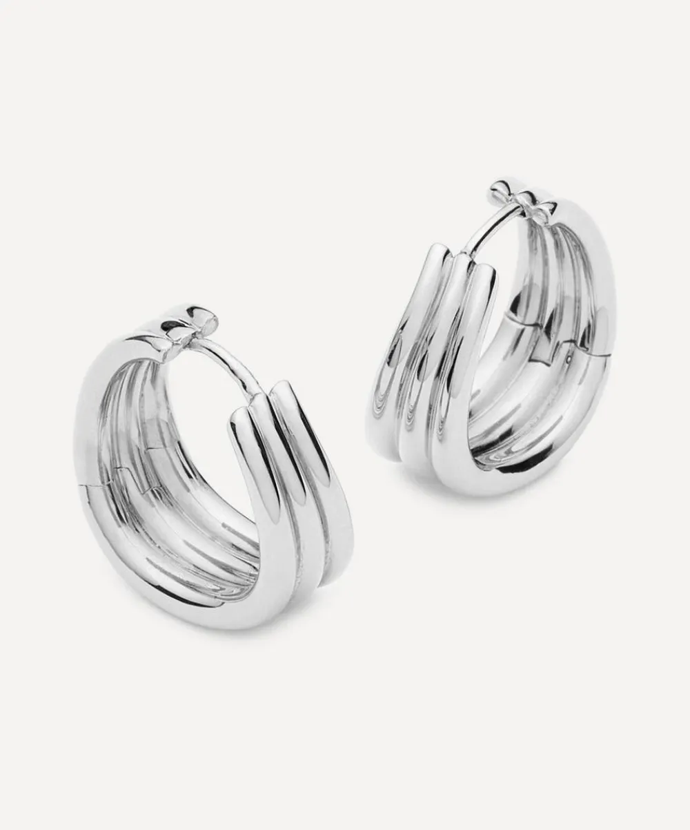 Missoma Earrings^X Savi Rhodium-Plated Triple Ridge Hoop Earrings